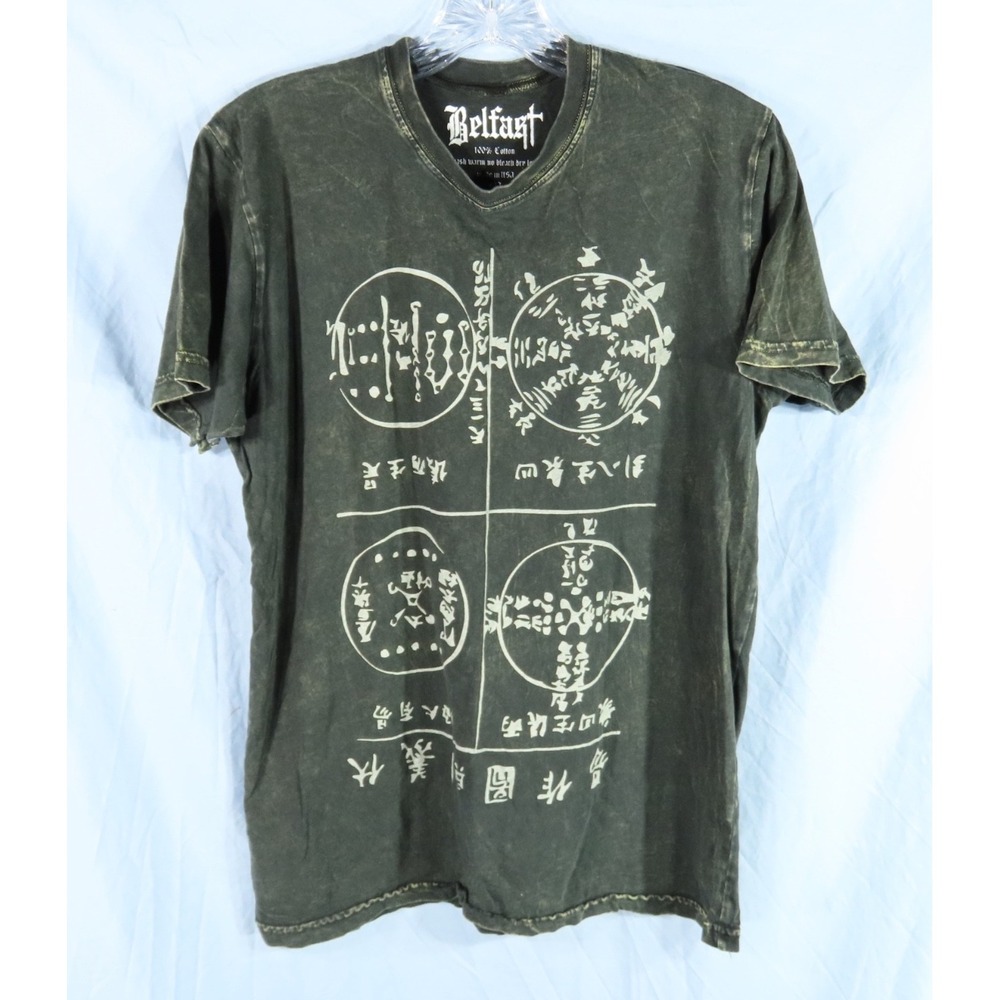 BELFAST BRAND AfflictionStyle DARK GRAY T-SHIRT Dragon Sigils Chinese Words? M